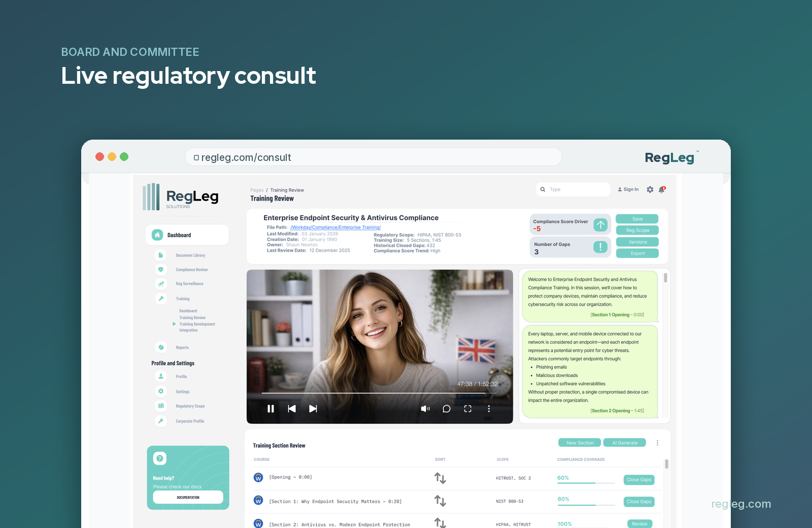 Live regulatory consult, RegLeg platform